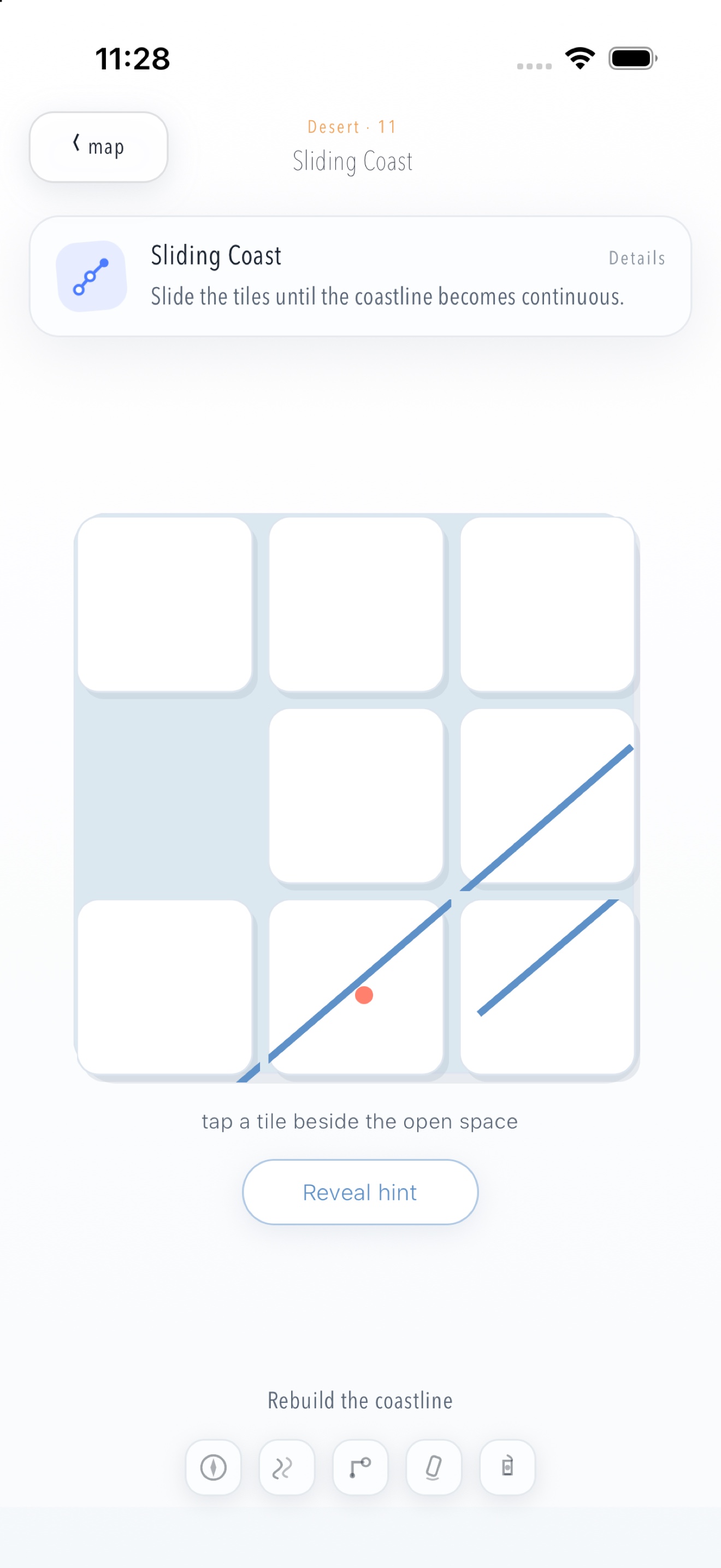 Satisfy Sliding Coast puzzle with a tactile route-building interaction